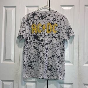 AC DC Music Paint Splatter T-Shirt Men Small Short Sleeve Tie Dye White Gray